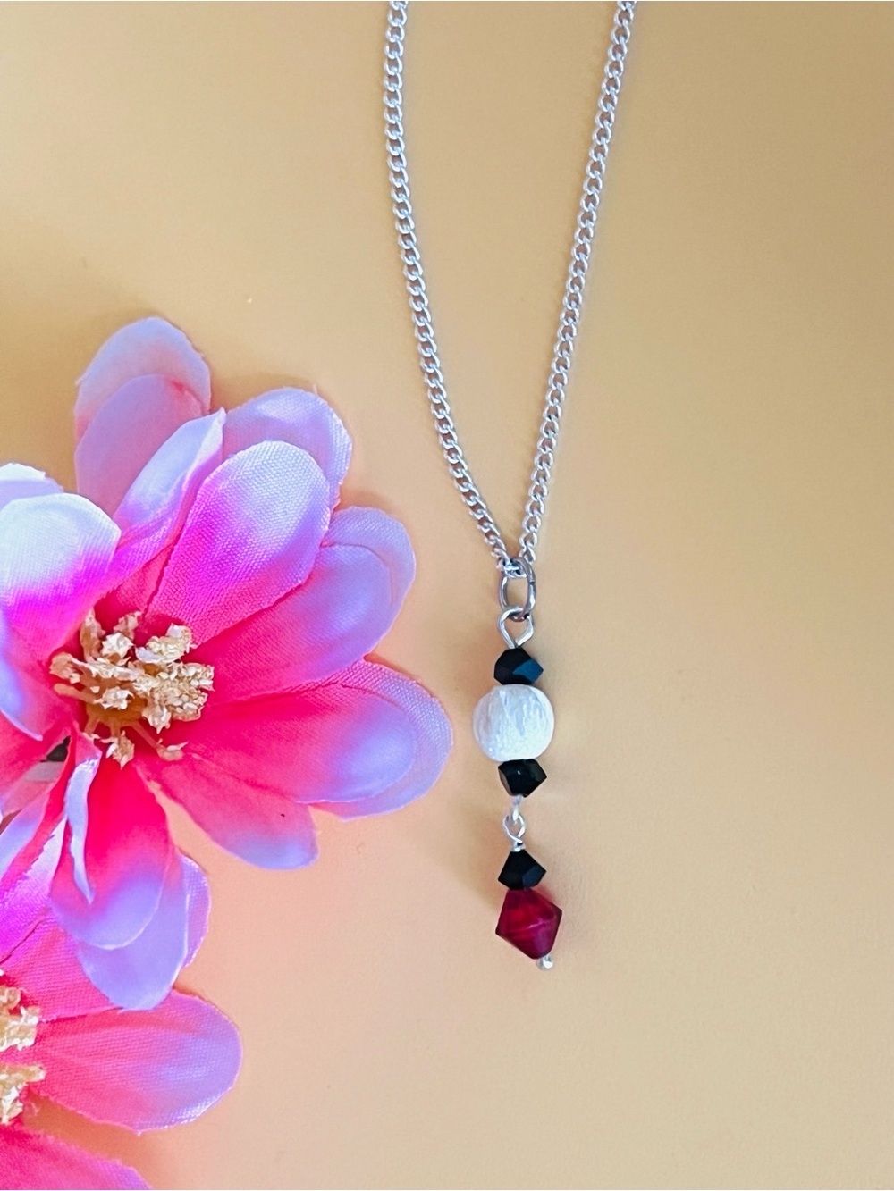 Red and Black Crystal Beads pendant plus necklace